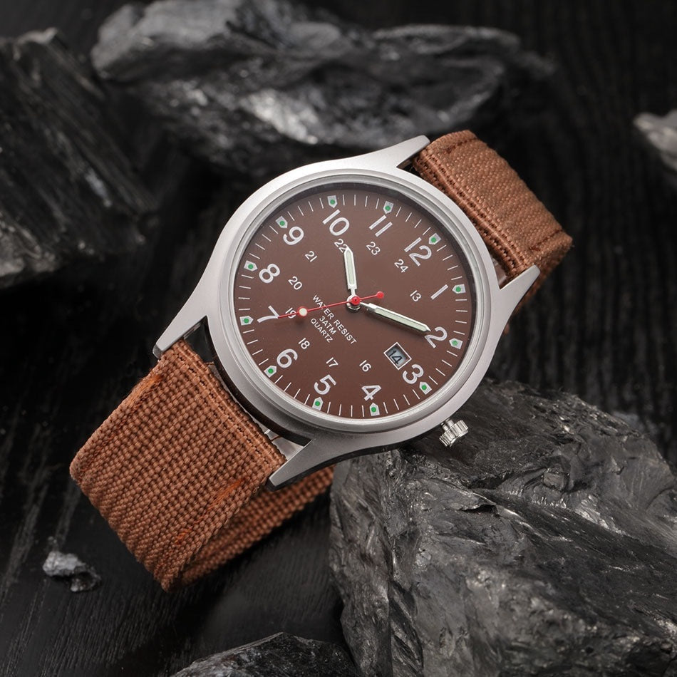 Watches Fabric Band Military Calendar Army Clock