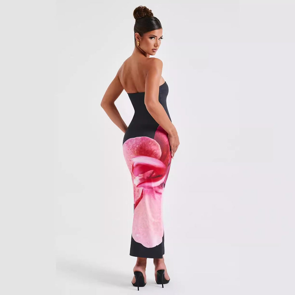25 Edition – Backless Floral Draped Tube Maxi Dress (NICHE)
