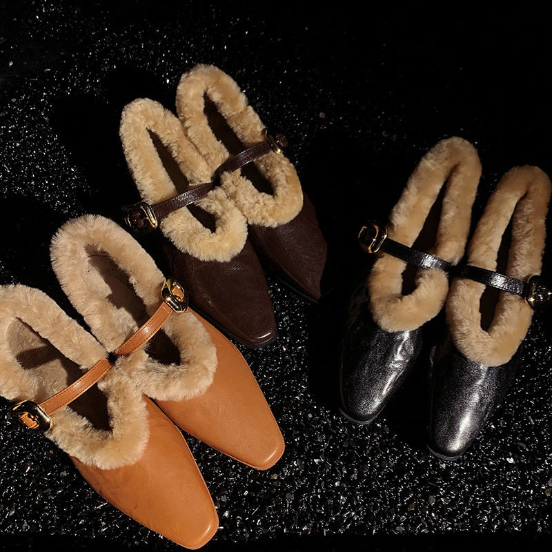 Sheepskin Ankle-strap Shoes Women