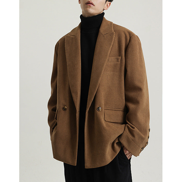 Thick Corduroy Blended Suit Jacket For Men
