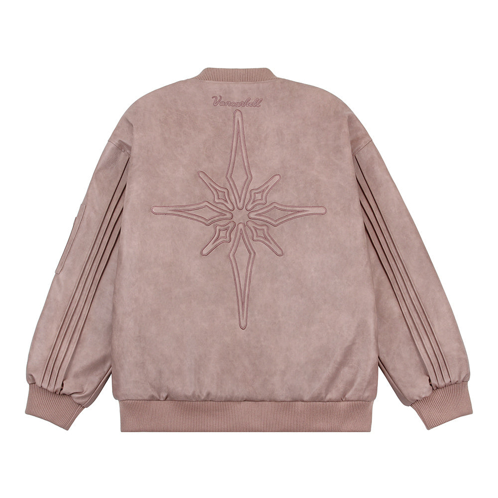 Embroidered PU Leather Jacket For Men