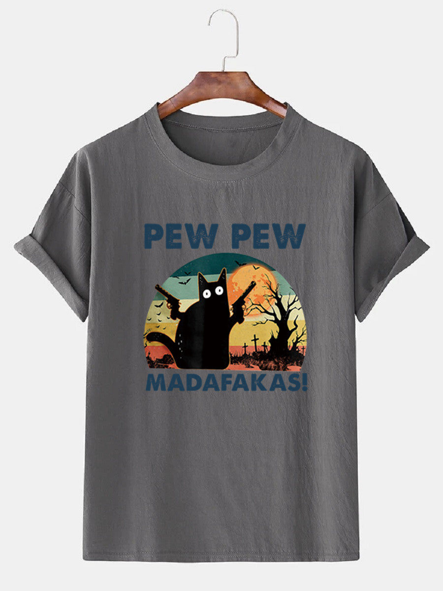 Loose Men's Clothing Cat T-shirt Top
