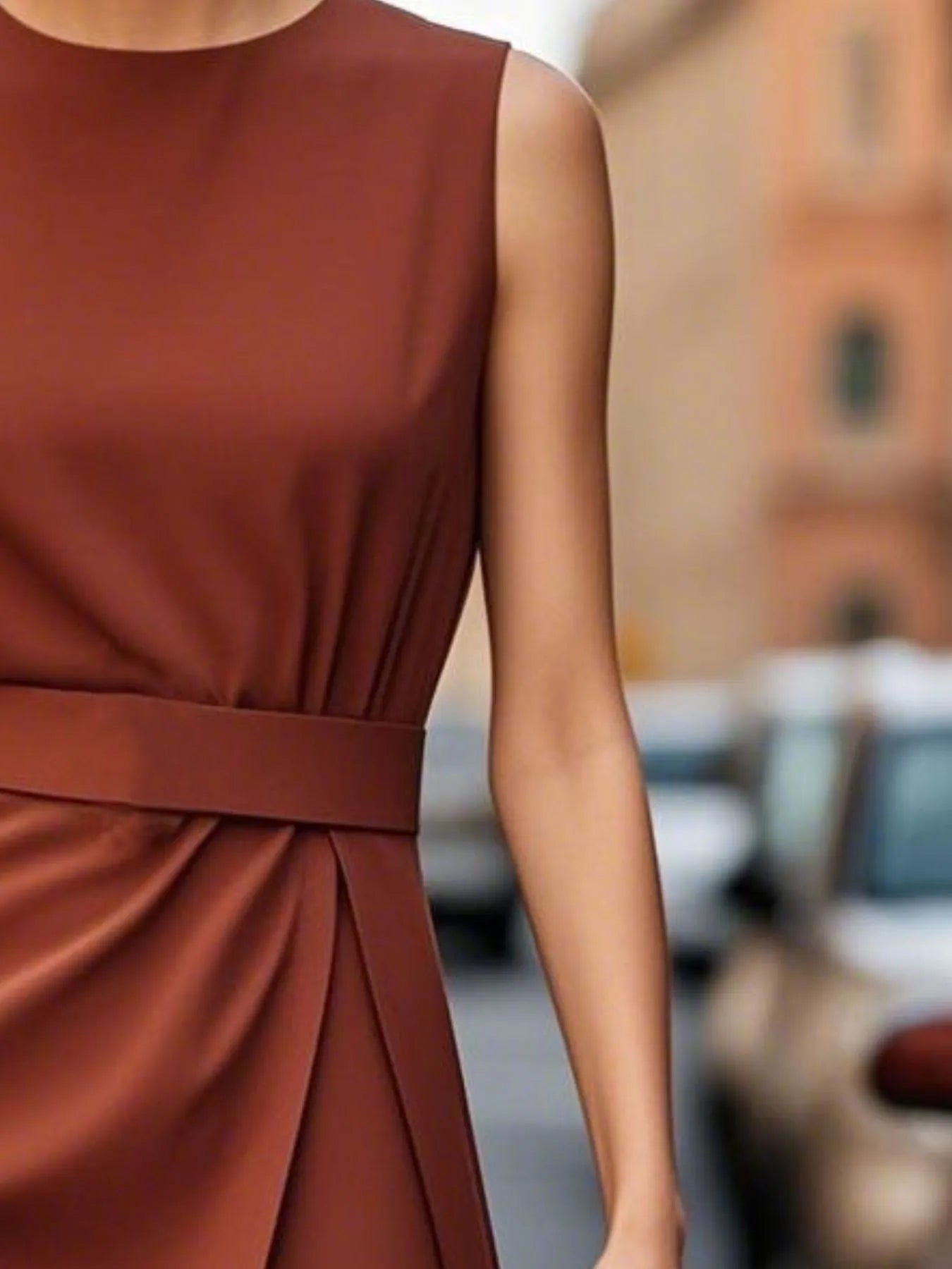 Round Neck Sleeveless Midi Sheath Dress