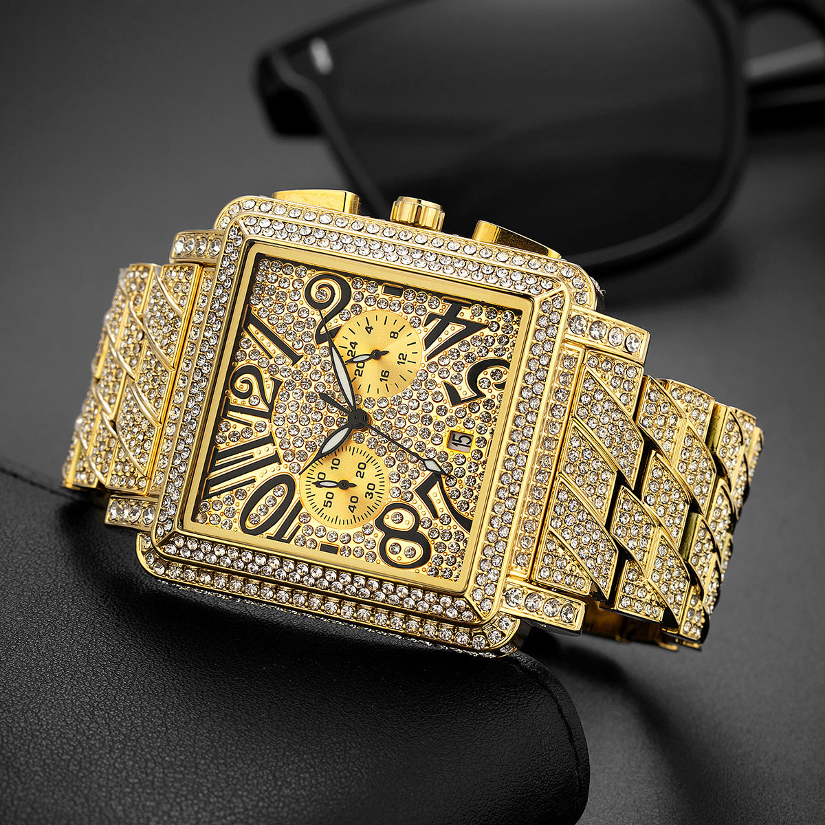 Men's Diamond Weird Digital Square Dial Multifunctional Waterproof Watch