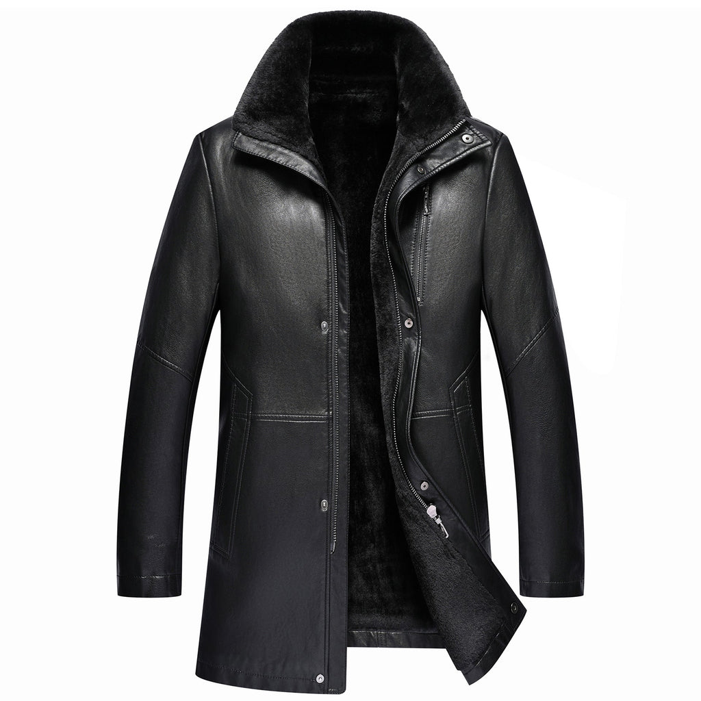 Real Leather Men's Winter Jacket – Thickened & Fleece-Lined Elegance