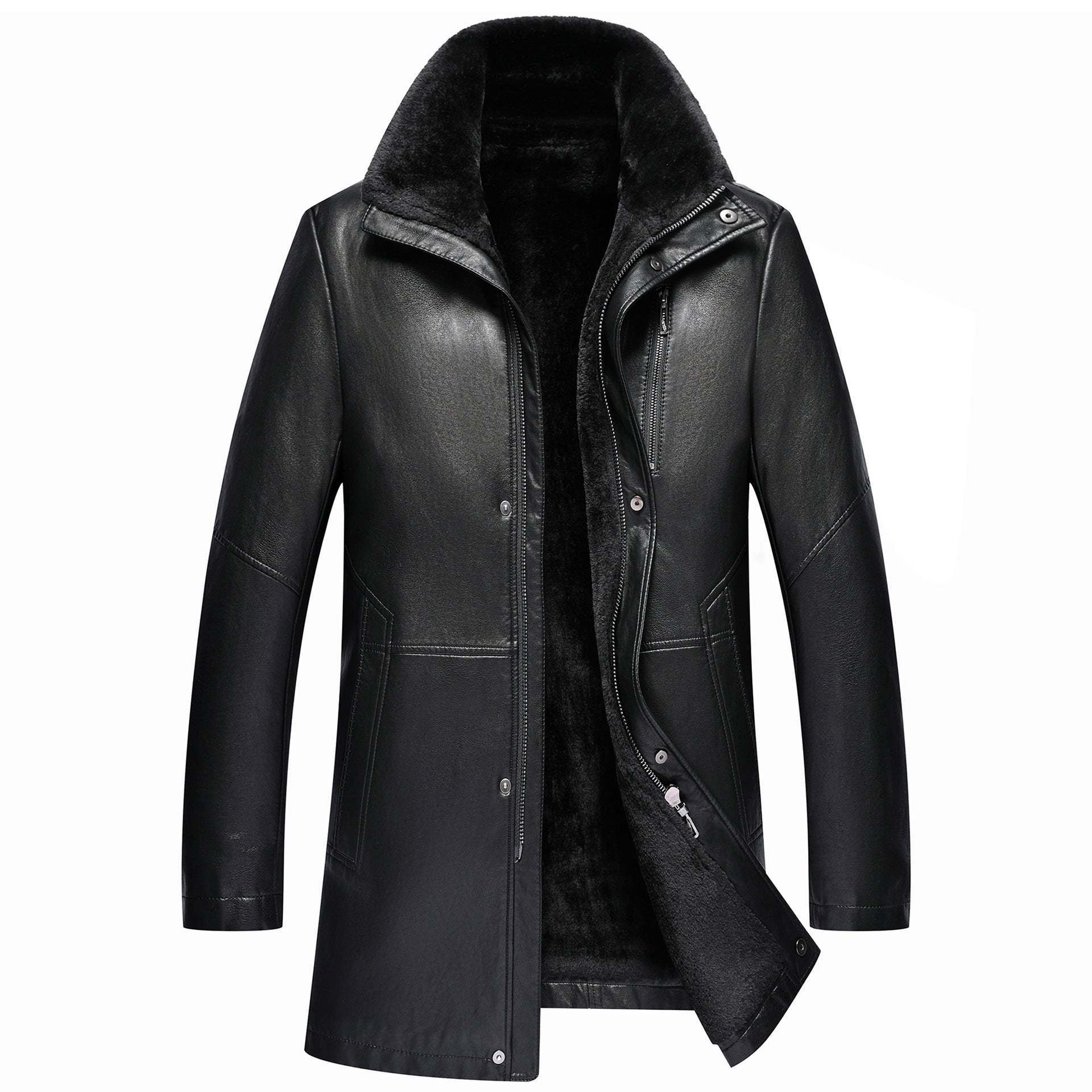 Real Leather Men's Winter Jacket – Thickened & Fleece-Lined Elegance
