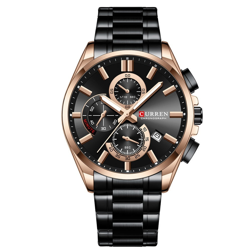Men's Steel Strap Watch Waterproof Six-pin Timing