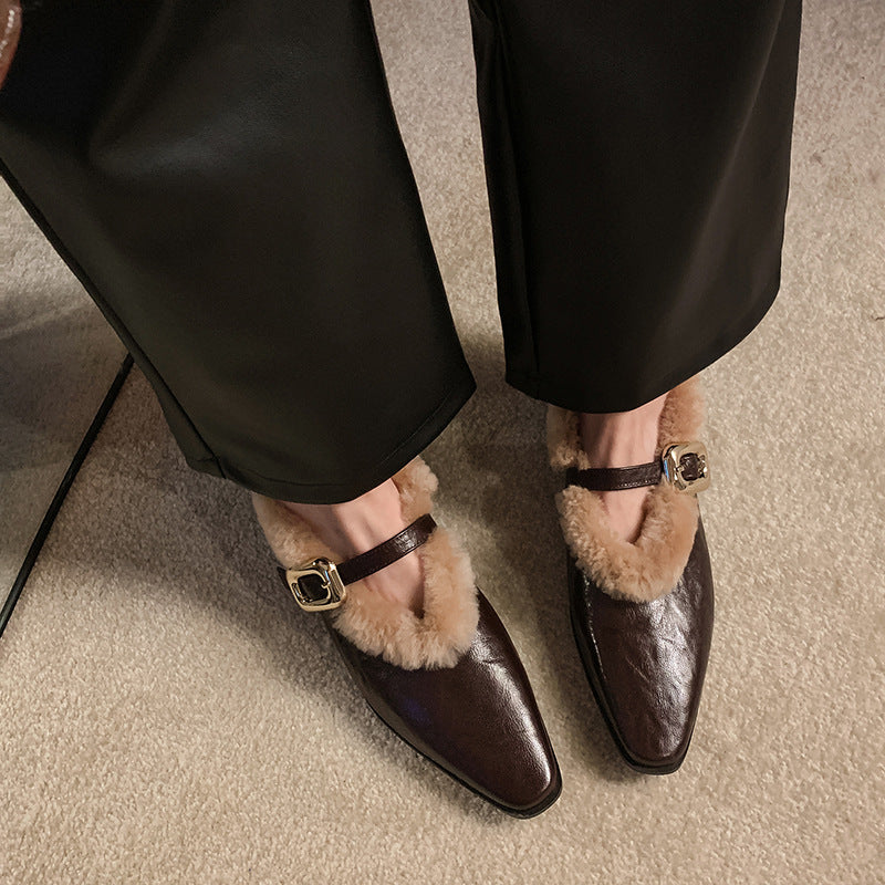 Sheepskin Ankle-strap Shoes Women