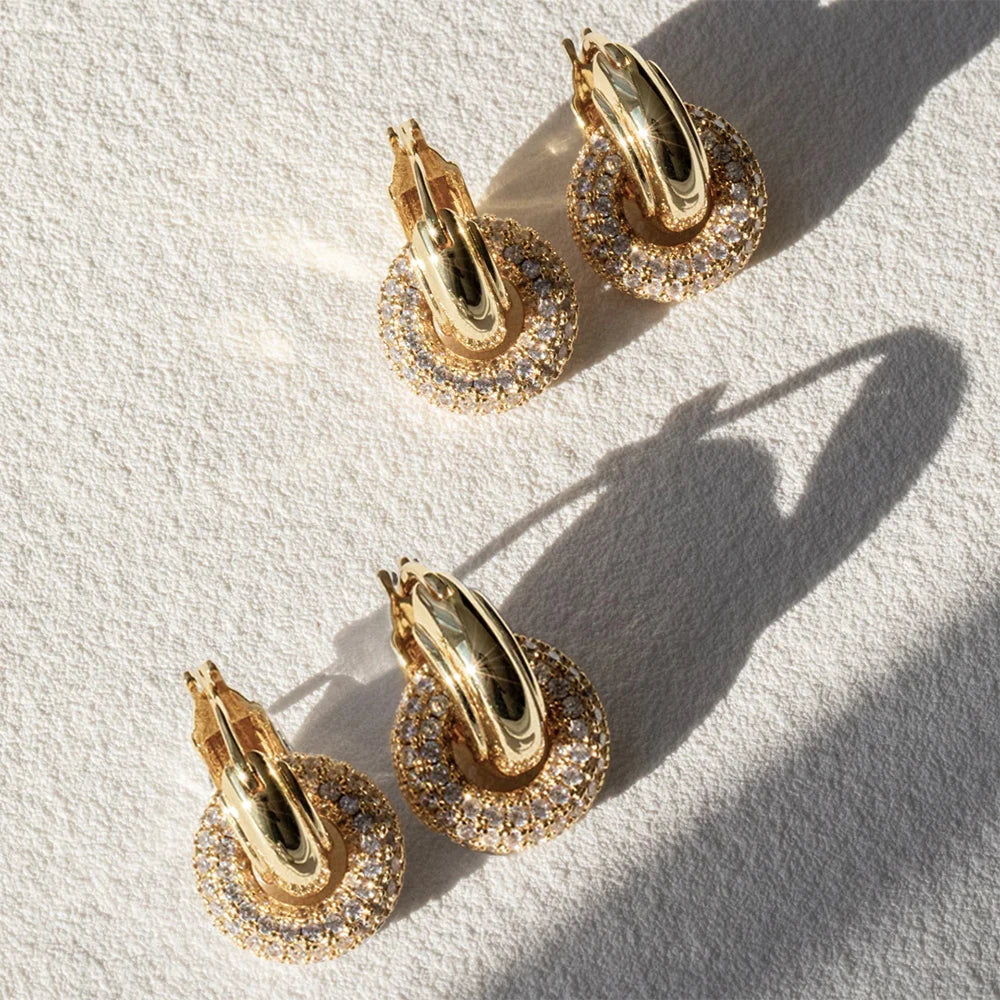 Punk Circle Pendant Shiny Rhinestone Stainless Steel Drop Earrings