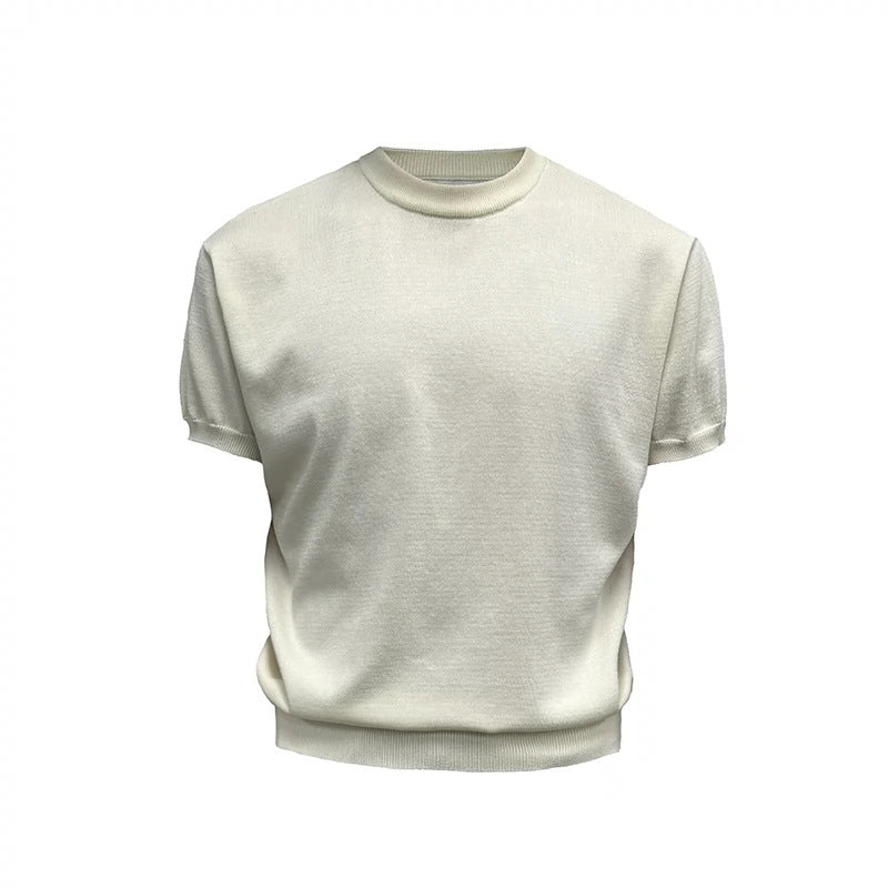 Fitness Muscle-showing Thread Cuff-closing T-shirt Knitted Slim Fit Short Sleeve Men Clothing