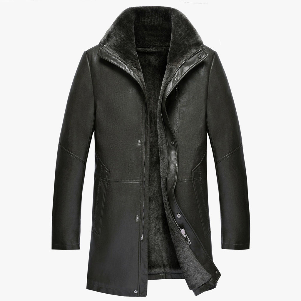 Real Leather Men's Winter Jacket – Thickened & Fleece-Lined Elegance