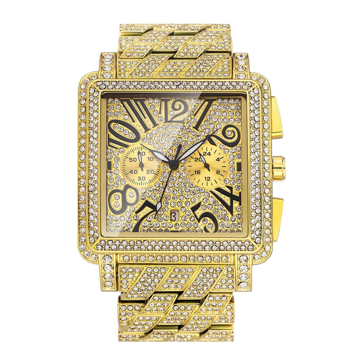 Men's Diamond Weird Digital Square Dial Multifunctional Waterproof Watch