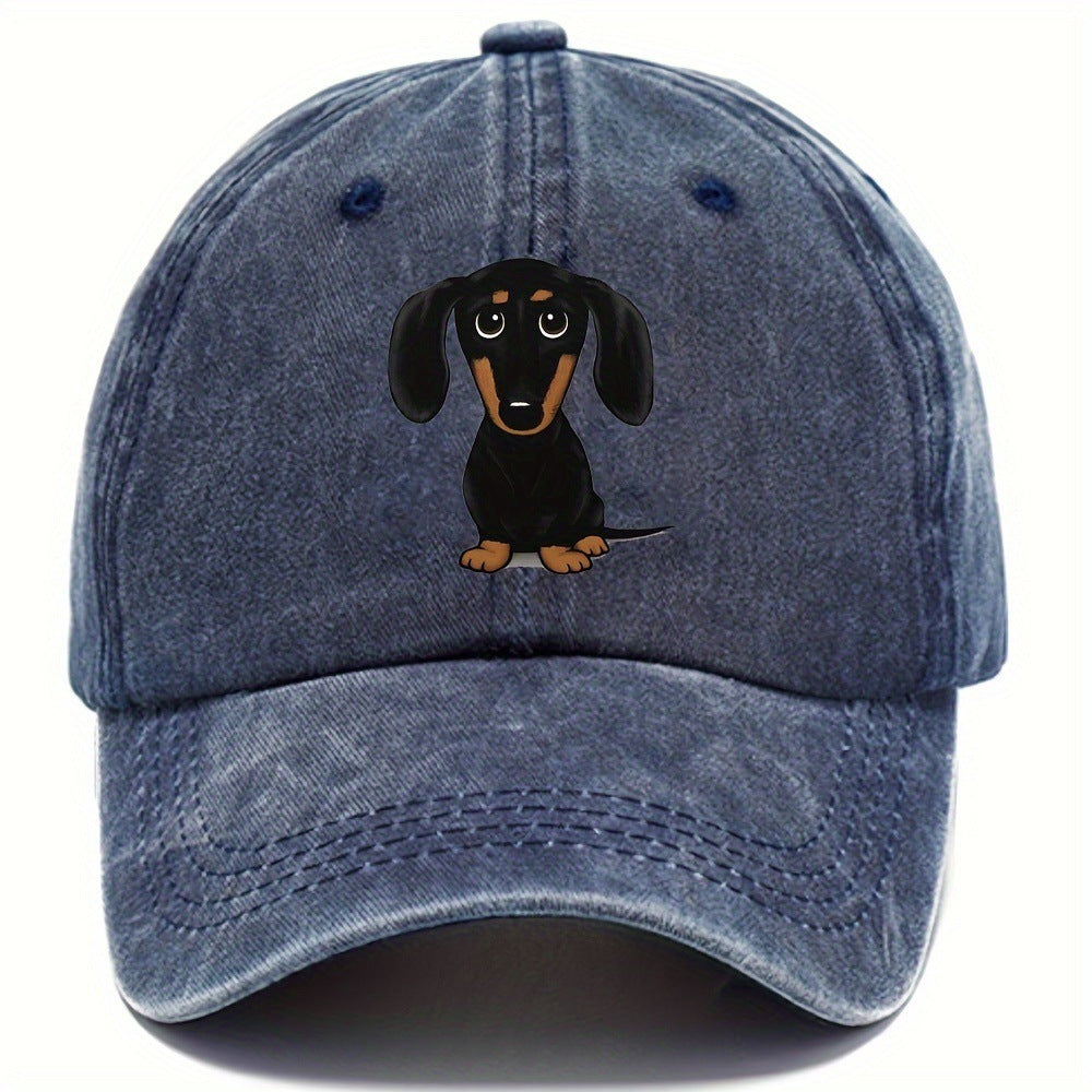 Retro Washed Baseball Cap Dachshund Printed Peaked Cap