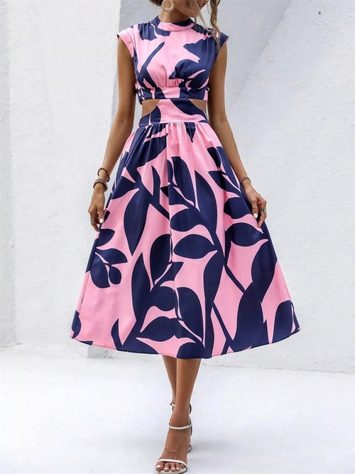 Cutout Printed Sleeveless Dress