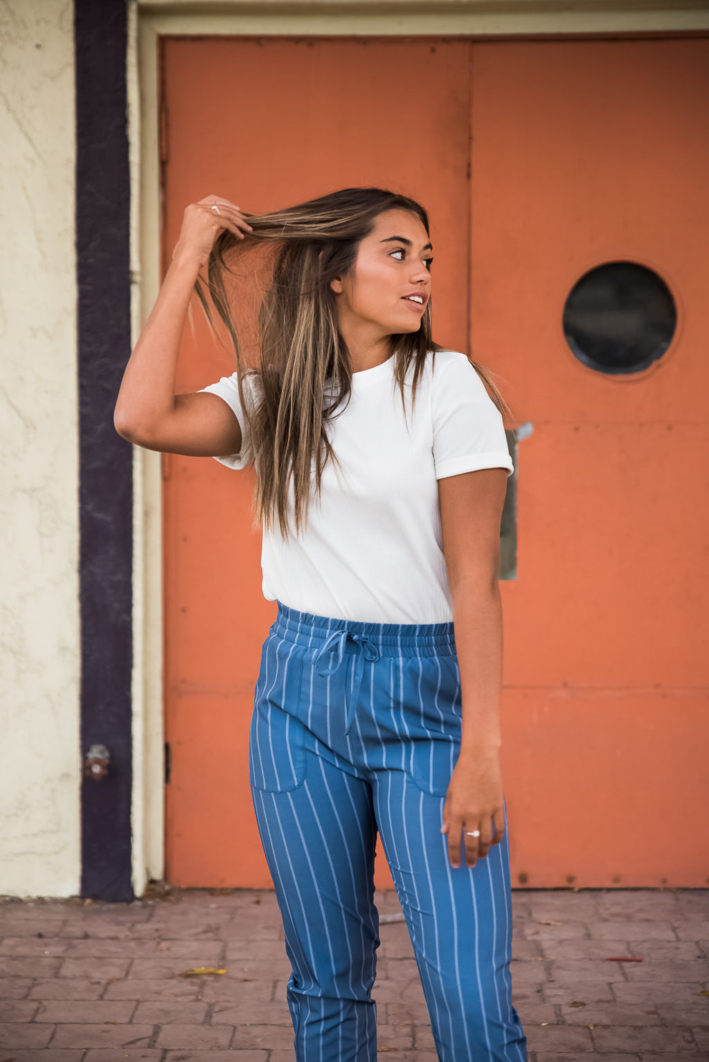 DT Alyssa Rib Knit Split Hem Tee in White