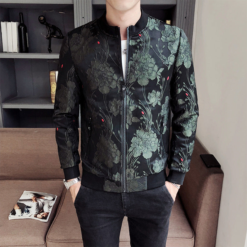 Personality Pattern Stand Collar Jacket For Men