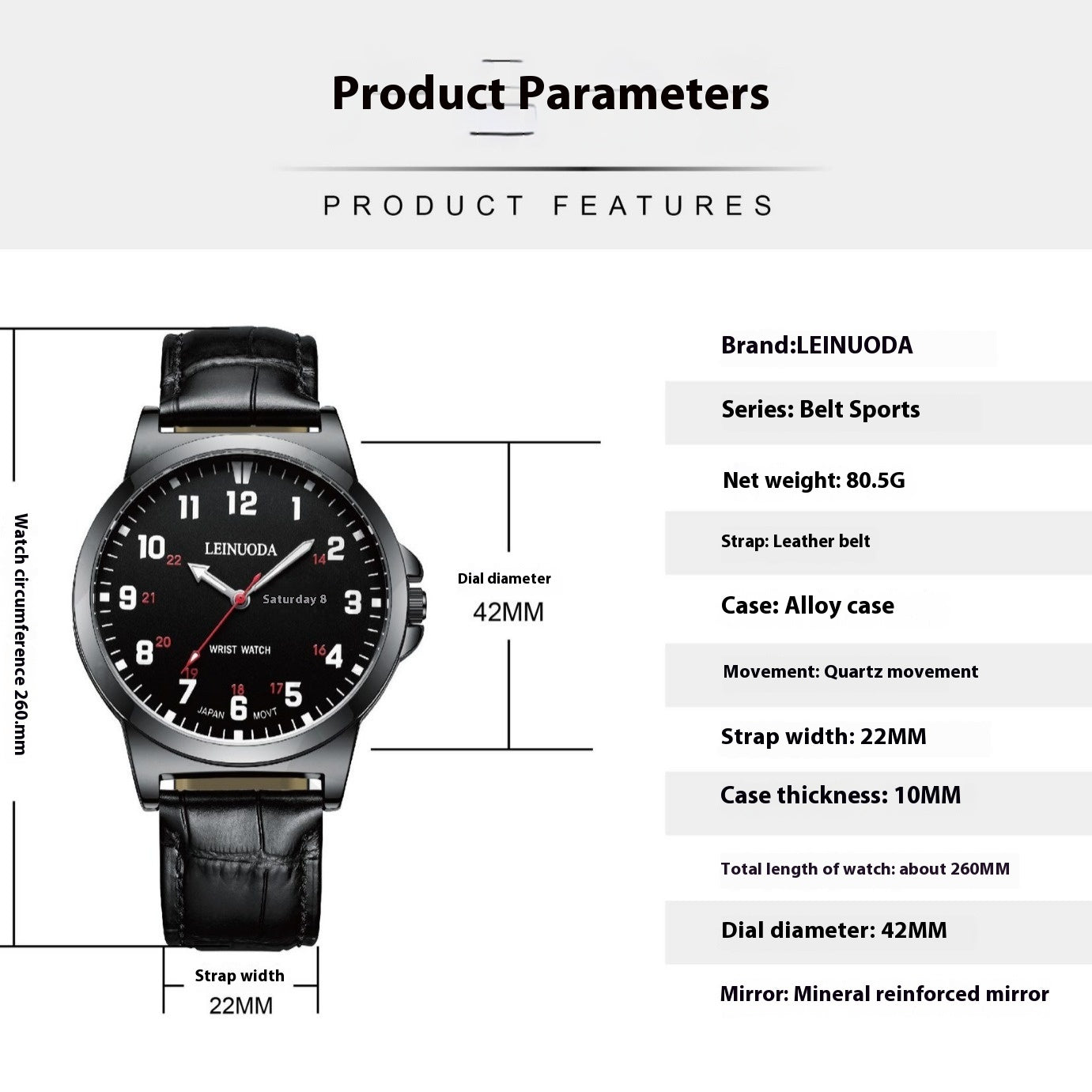 Numbers Surface Waterproof Quartz Simple Men's Watch