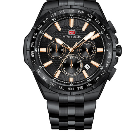 Multifunctional Waterproof Quartz Watch Luminous Steel Strap