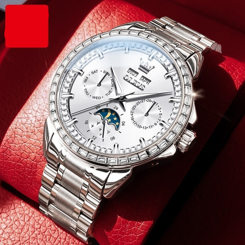 Multi-functional Men's Diamond-embedded Automatic Mechanical Watch